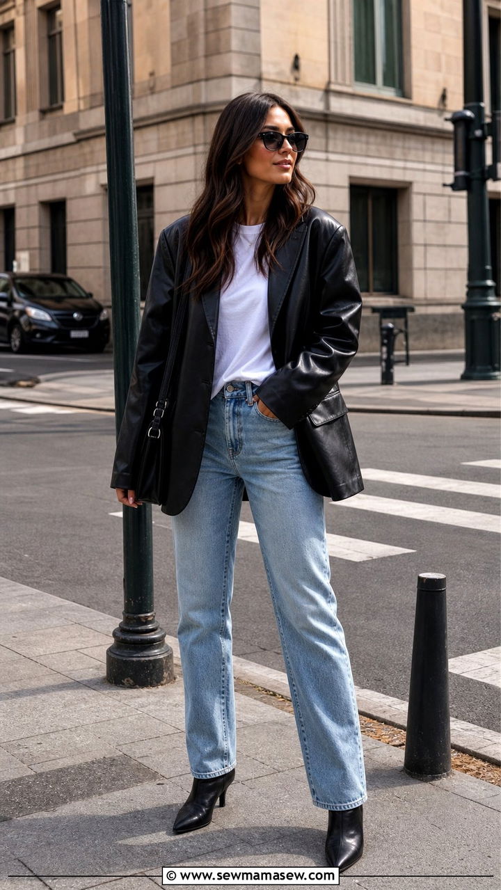 Leather Blazer With Denim Outfit - 35 blazer outfits aesthetic