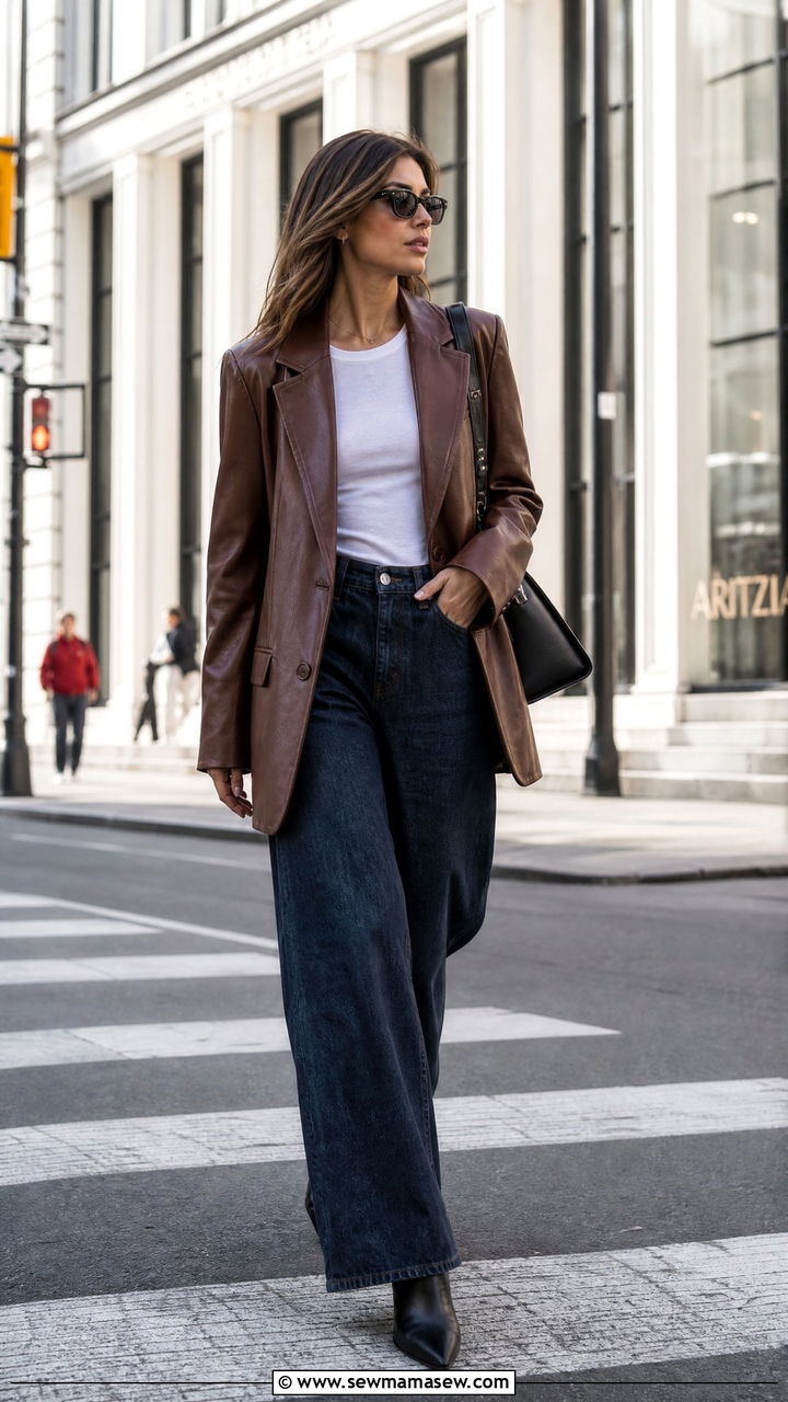 Leather Blazer With Wide Leg Jeans Outfit - 25 jacket outfits inspo