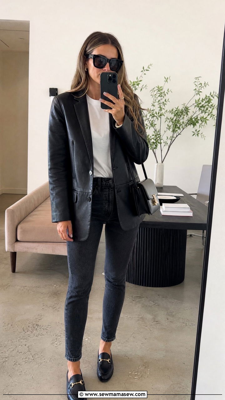 Leather Blazer and Skinny Jeans Outfit - 30 Fashion show outfit ideas