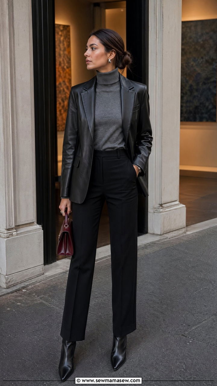 Leather Blazer and Tailored Trousers Outfit - 35 Downtown girl outfit ideas