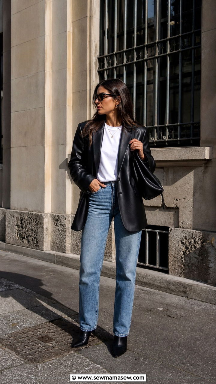 Leather Blazer with Straight Leg Jeans Milan - 40 What to wear in Milan