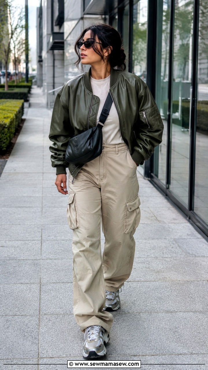 Leather Bomber Jacket With Cargo Pants Spring - 30 How to style a leather jacket in spring