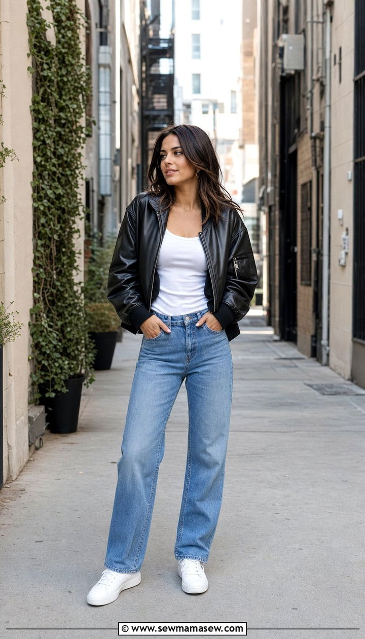 Leather Bomber and Straight Leg Jeans Spring Look - 25 Effortless spring outfit ideas 2026