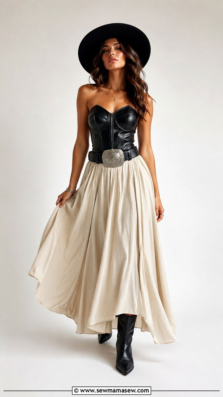 Leather Corset Top With Maxi Skirt And Western Belt - 25 Western outfit ideas Beyonce Cowboy Carter