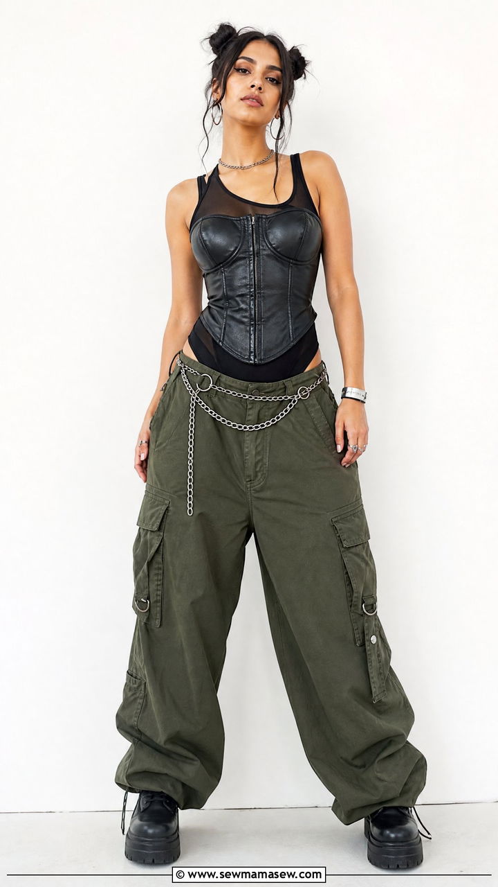 Leather Corset and Cargo Pants Festival Look - 30 festival outfit ideas for women