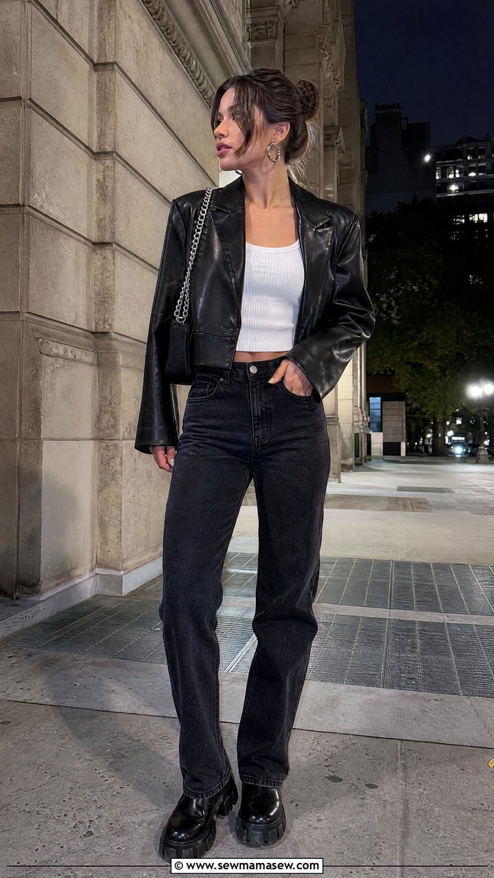 Leather Cropped Blazer with Jeans Edgy Outfit - 30 Cropped blazer outfit ideas with jeans