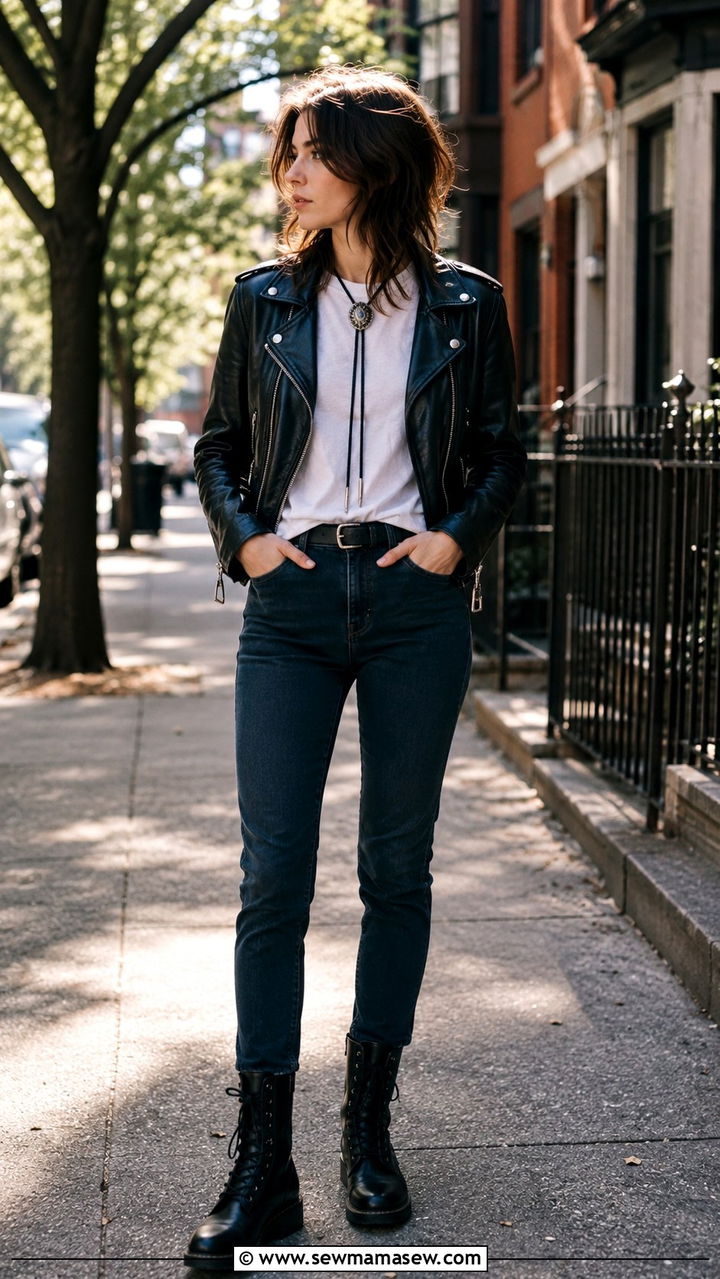 Leather Jacket And Bolo Tie Look - 20 Western outfit ideas with bolo tie