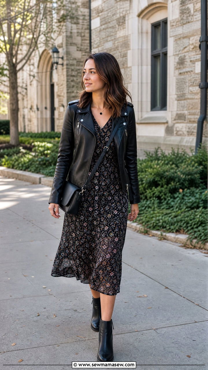 Leather Jacket And Midi Dress Law School Outfit - 30 Law student outfit ideas