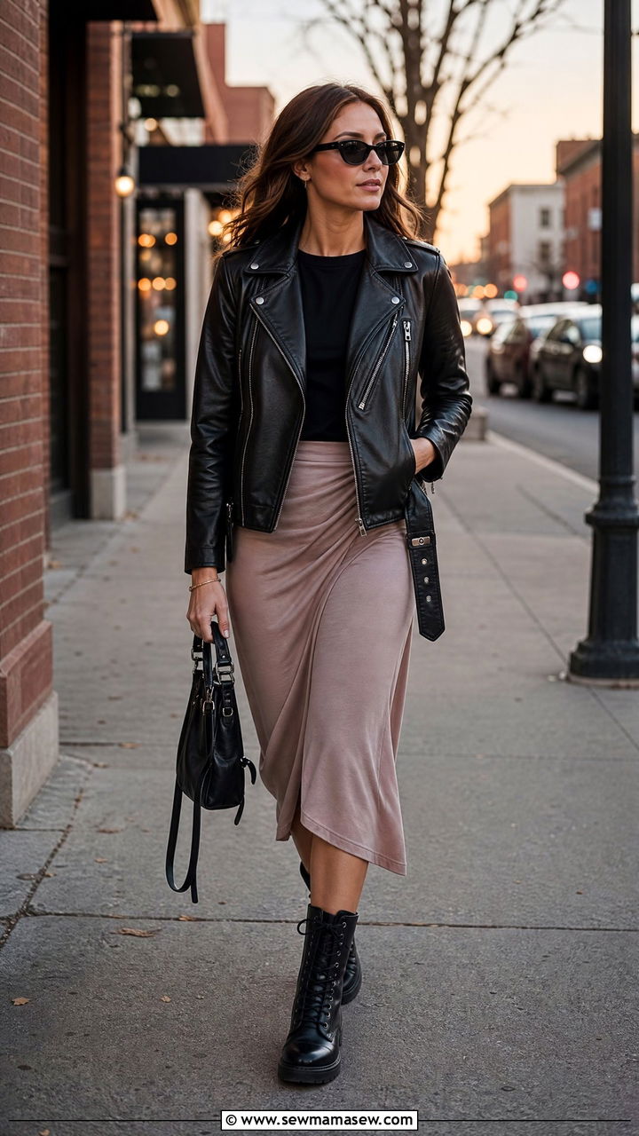 Leather Jacket And Midi Skirt - 40 Road trip outfits