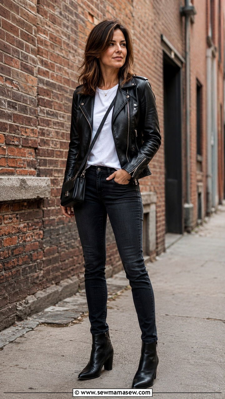 Leather Jacket And Skinny Jeans Outfit - 30 Outfit ideas for Gen X women