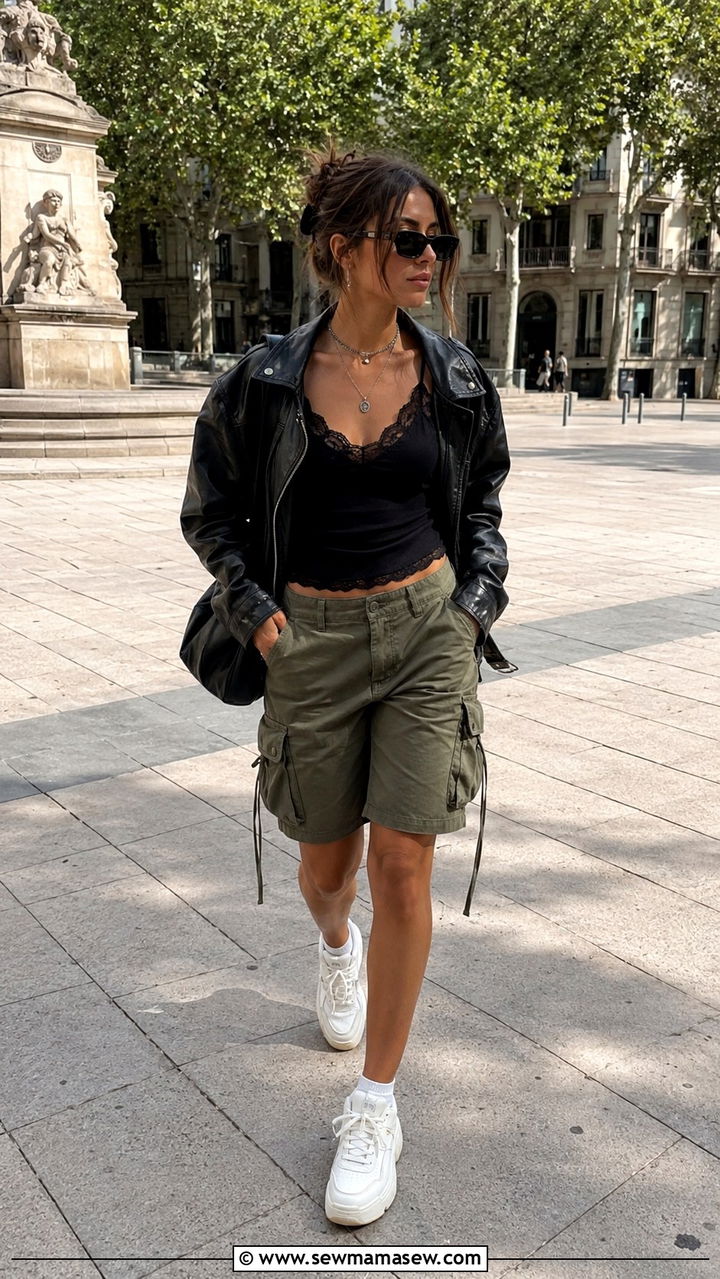 Leather Jacket Over Cargo Shorts - 30 casual grunge outfits