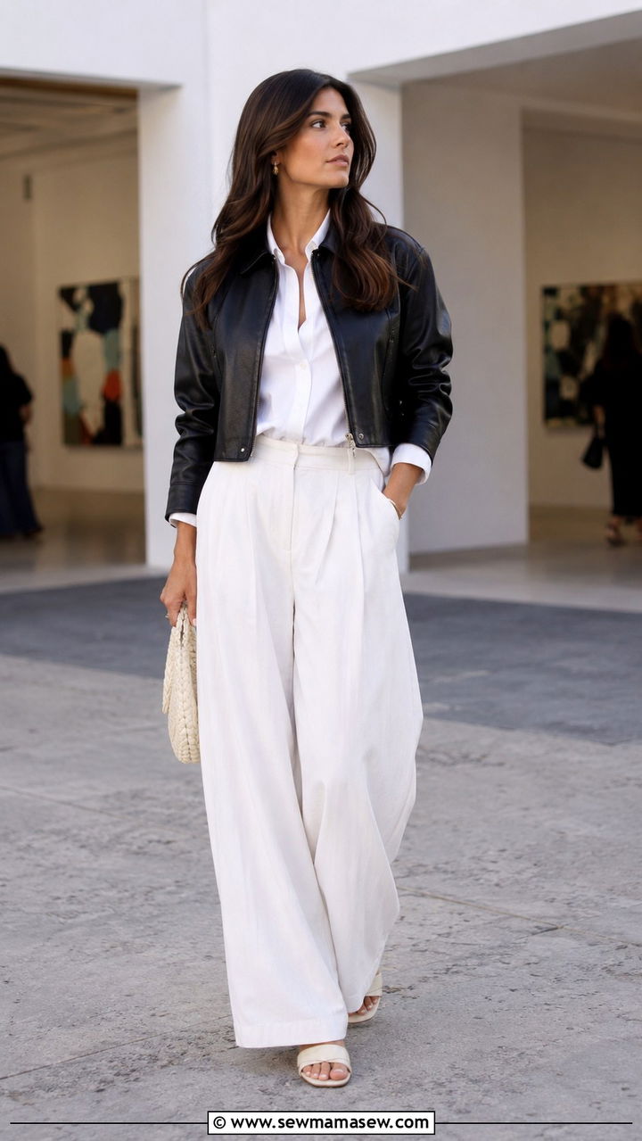 Leather Jacket With AllWhite Summer Outfit - 30 How to style a leather jacket in summer