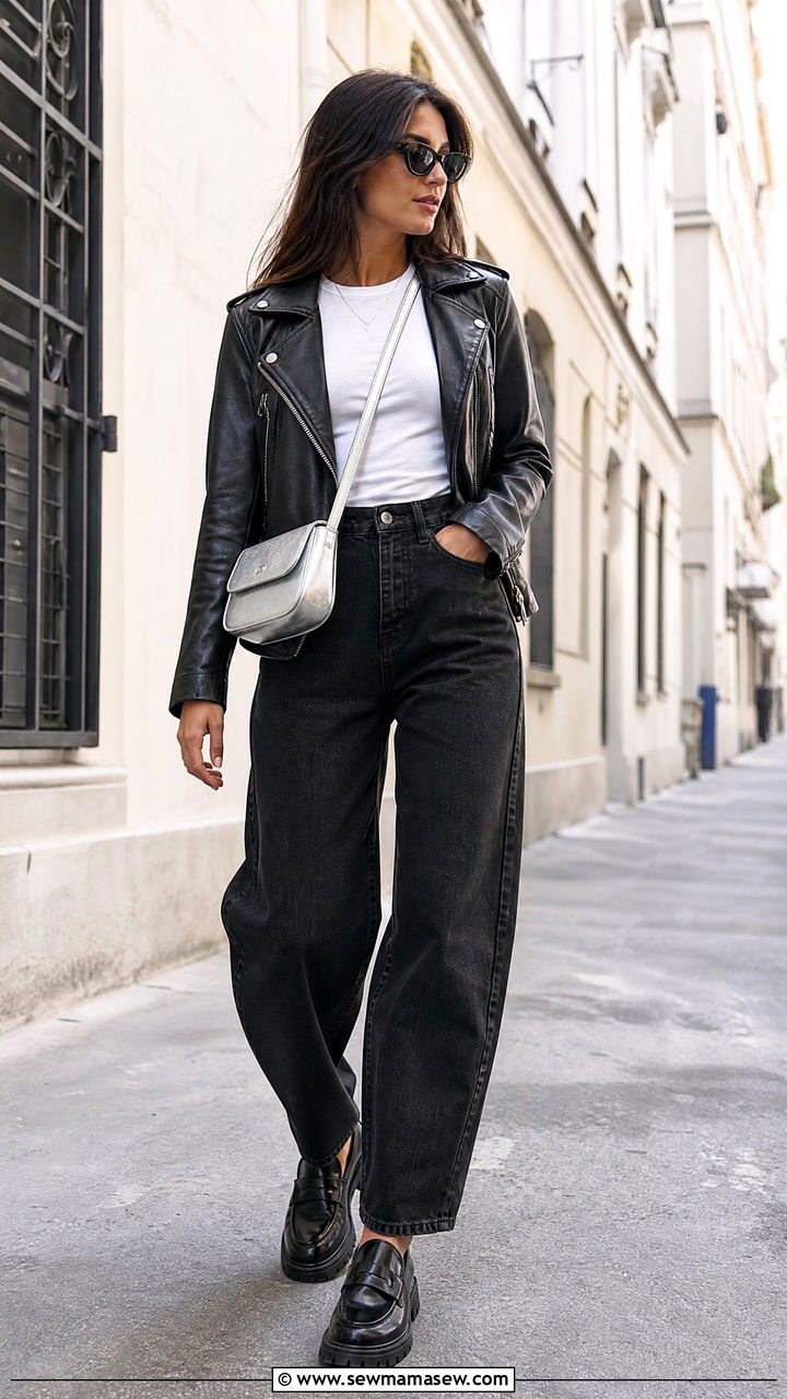 Leather Jacket With Barrel Jeans Look - 25 how to style barrel jeans