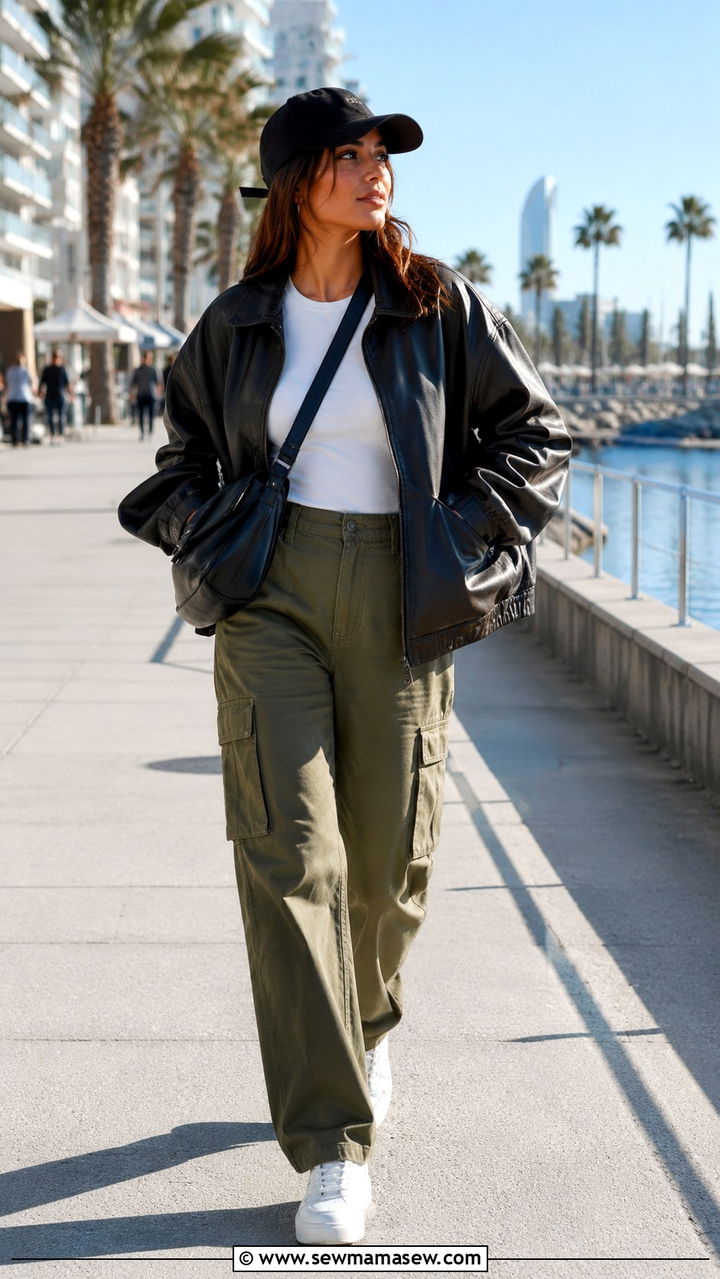 Leather Jacket With Cargo Pants And Sneakers - 30 how to style leather jacket