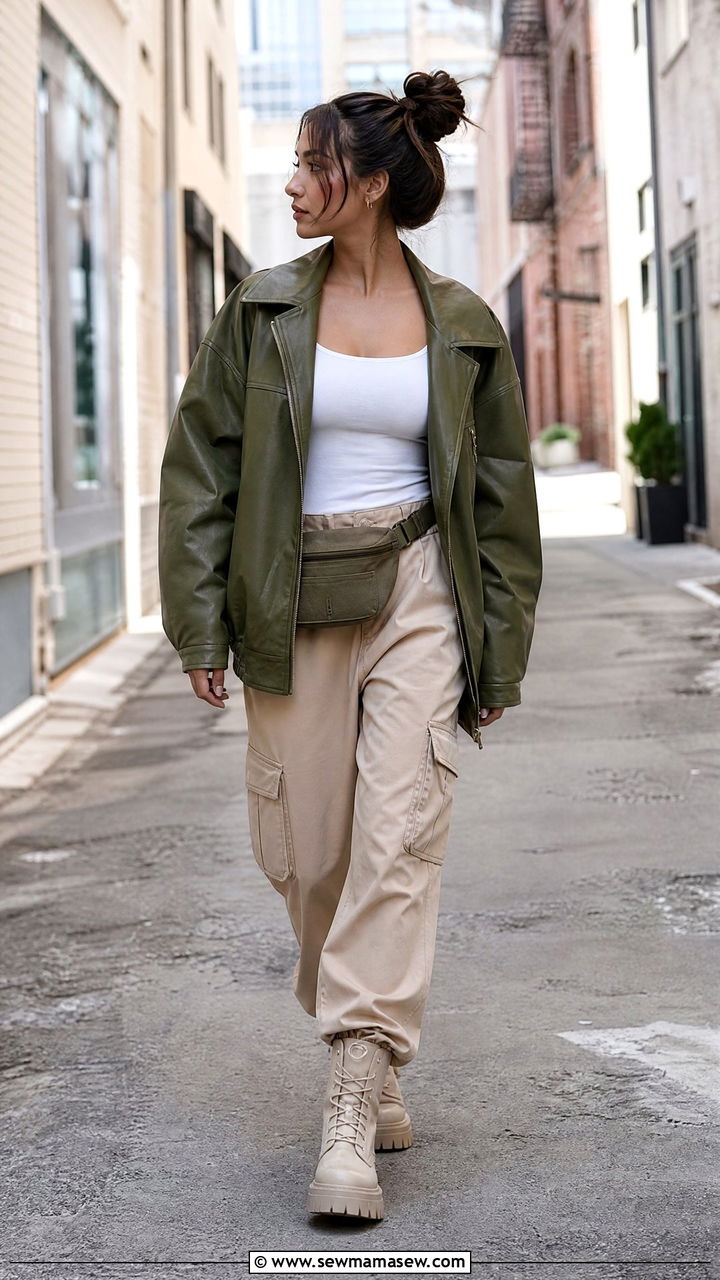 Leather Jacket With Cargo Pants Outfit - 25 chic leather jacket outfit ideas