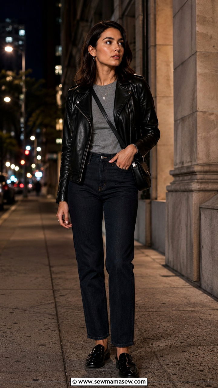 Leather Jacket With Dark Jeans and Loafers - 30 How to style loafers