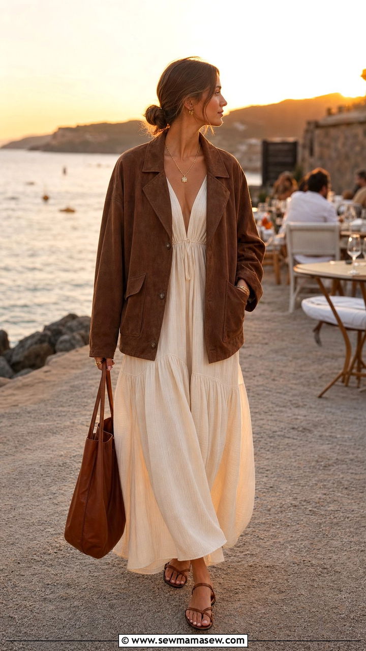 Leather Jacket With Flowy Maxi Dress Summer - 25 Summer outfits with leather jacket