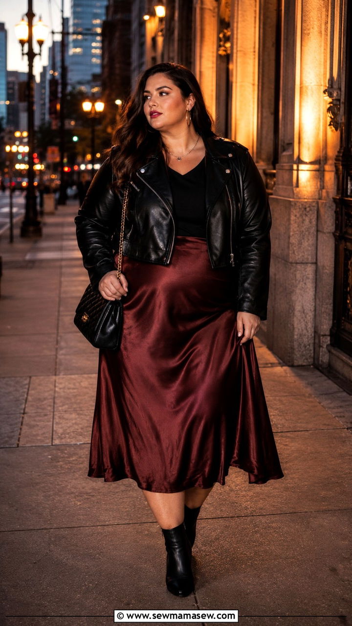 Leather Jacket With Flowy Midi Skirt - 30 Plus size outfit ideas 2026