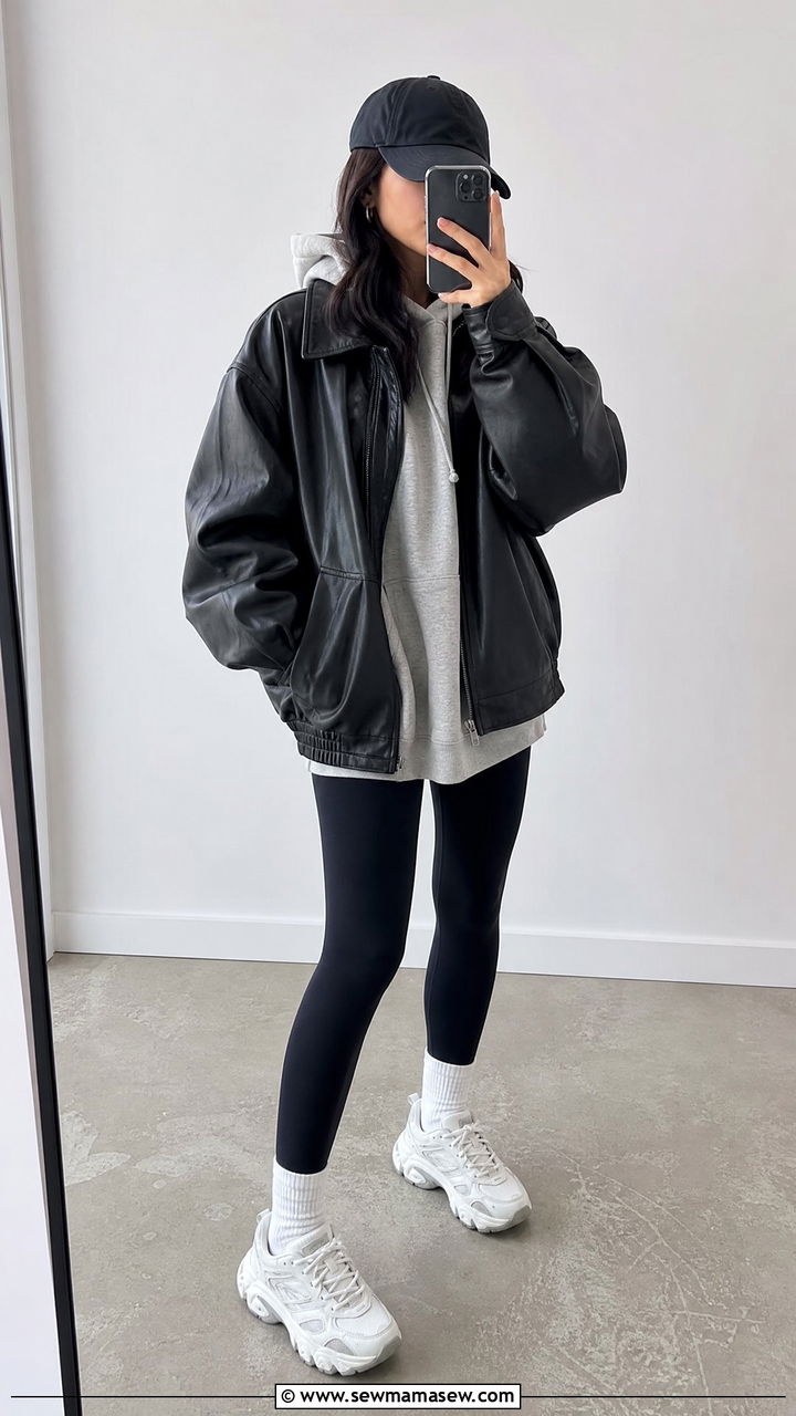 Leather Jacket With Hoodie And Leggings Outfit - 25 chic leather jacket outfit ideas