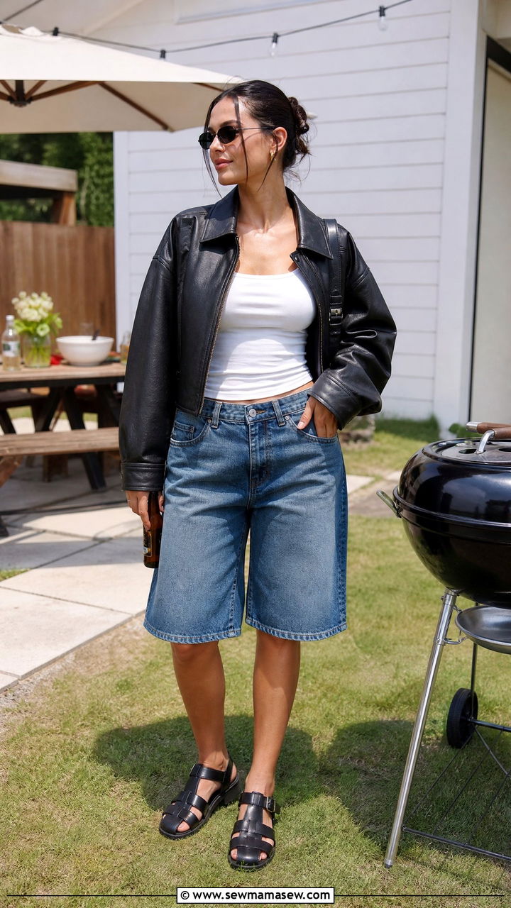 Leather Jacket With Jorts And A Tank - 30 How to style a leather jacket in summer