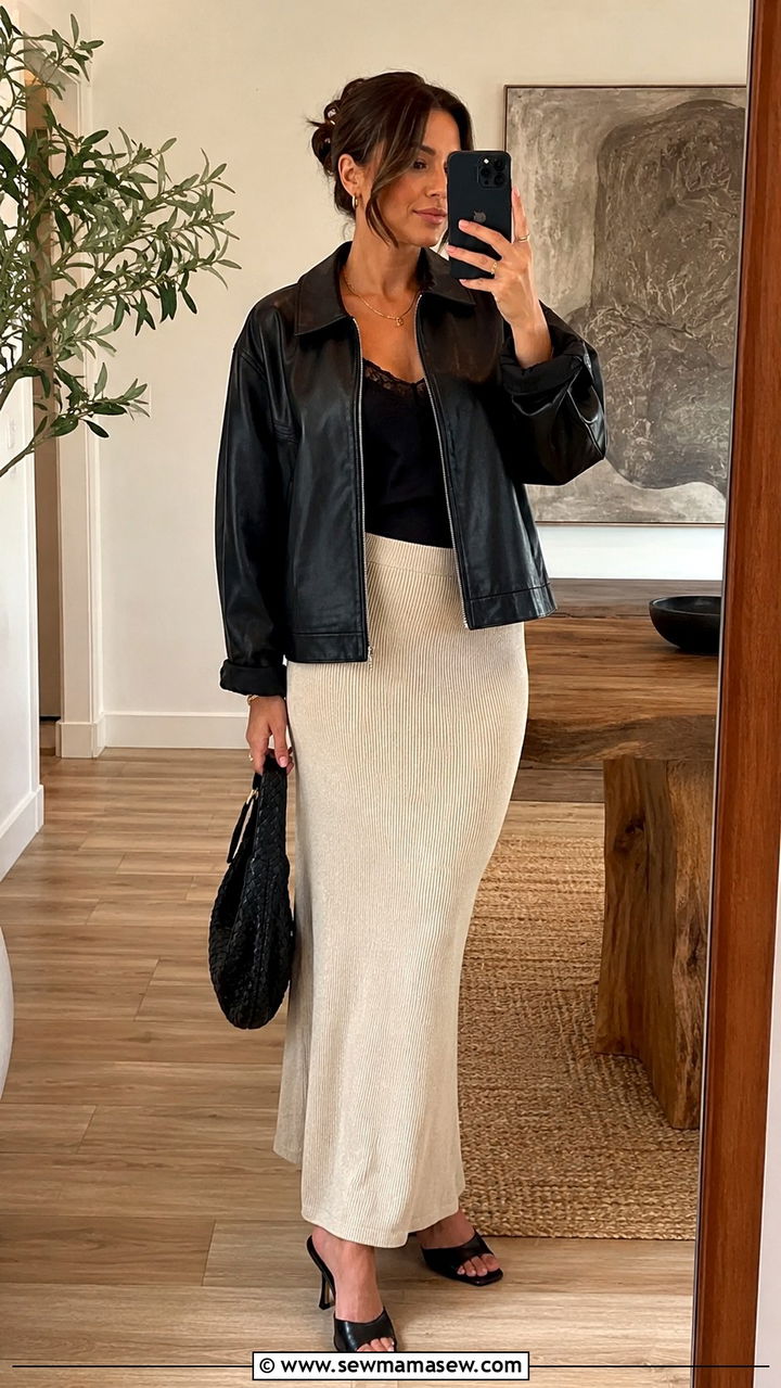 Leather Jacket With Knit Maxi Skirt - 30 How to style a leather jacket in summer
