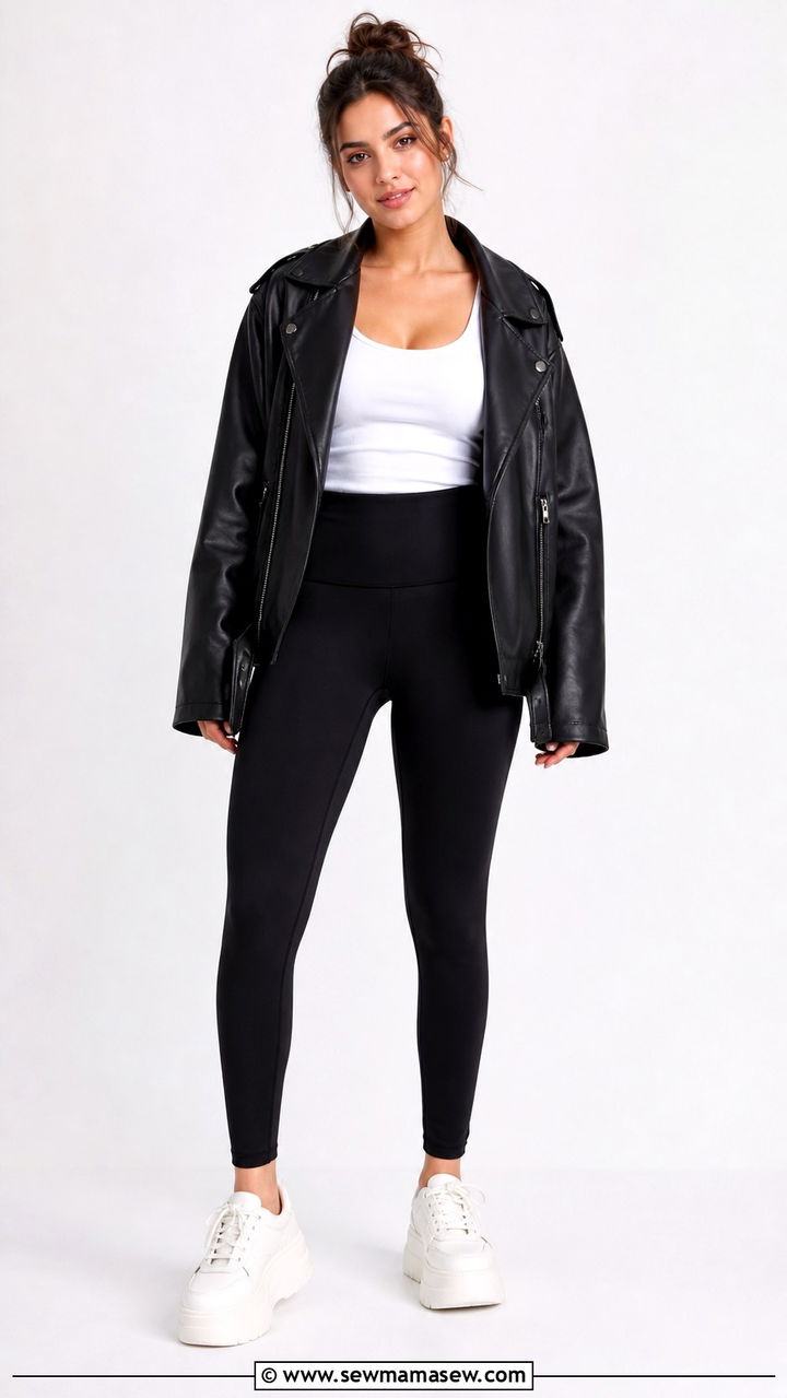 Leather Jacket With Leggings And Chunky Sneakers - 40 casual leather jacket outfits
