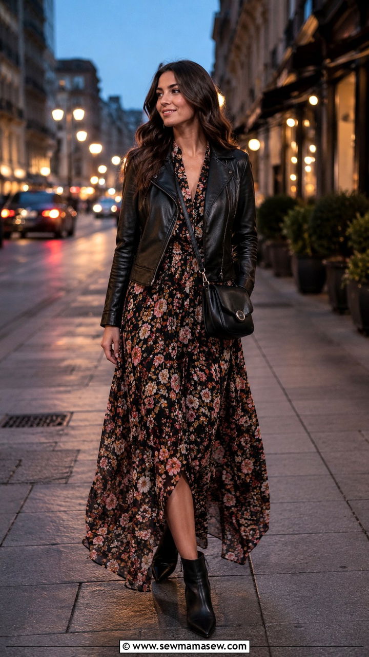 Leather Jacket With Maxi Dress And Ankle Boots Spring - 30 How to style a leather jacket in spring