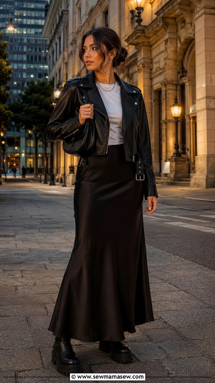 Leather Jacket With Maxi Skirt Outfit - 30 casual outfits to copy
