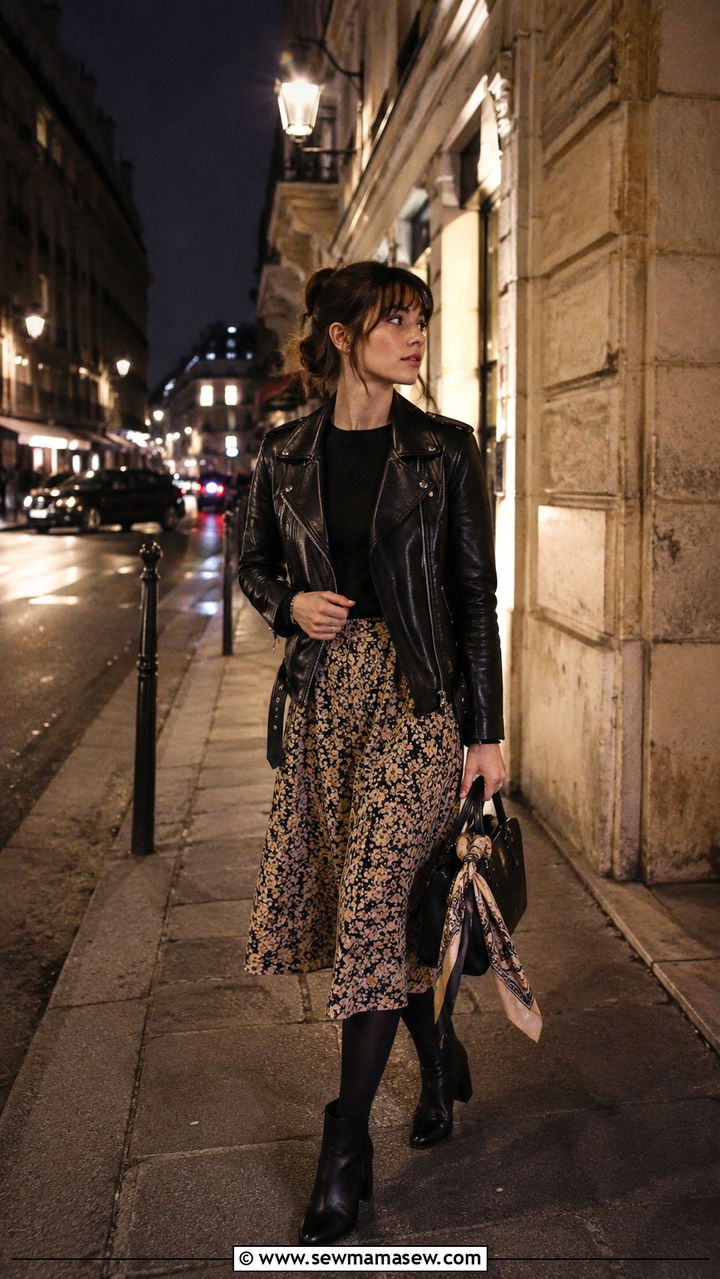 Leather Jacket With Midi Skirt And Ankle Boots - 30 Modest outfit ideas Parisian