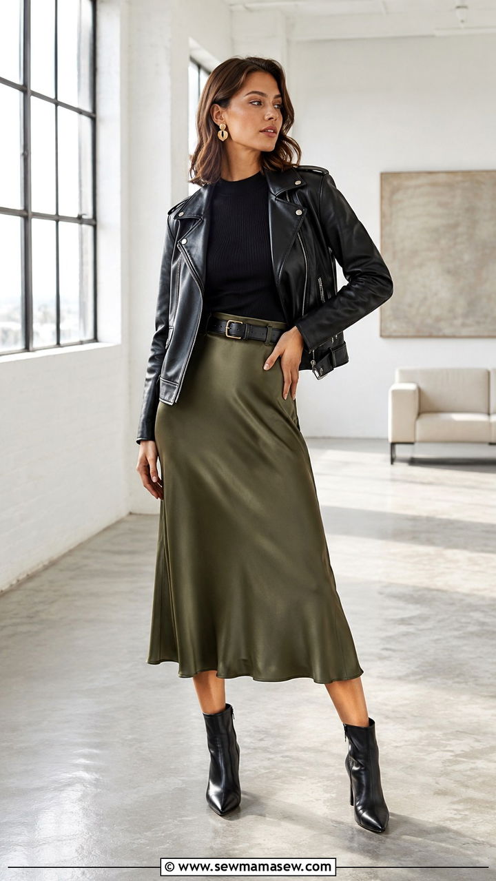 Leather Jacket With Midi Skirt And Pointed Toe Boots - 30 how to style leather jacket