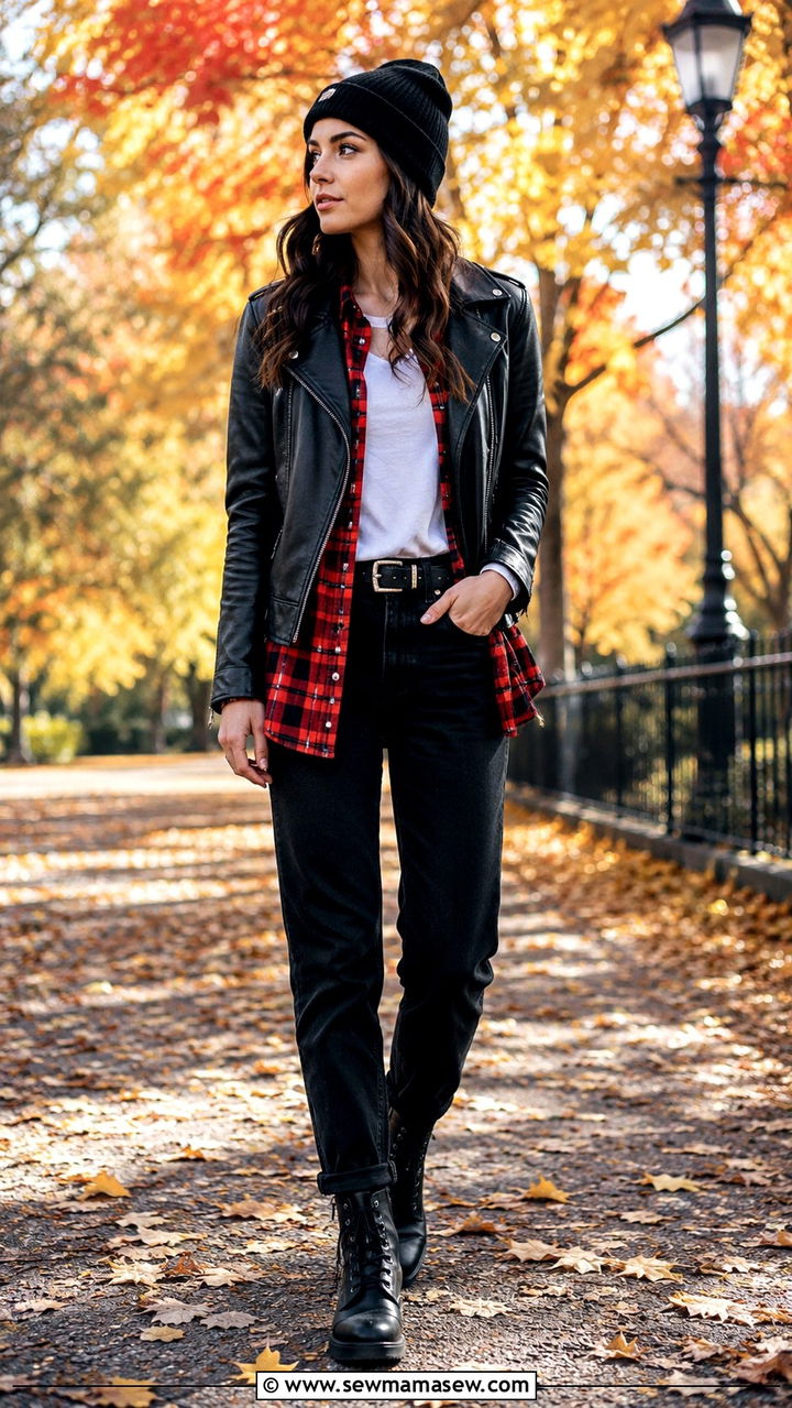 Leather Jacket With Plaid Shirt And Black Jeans - 30 how to style leather jacket