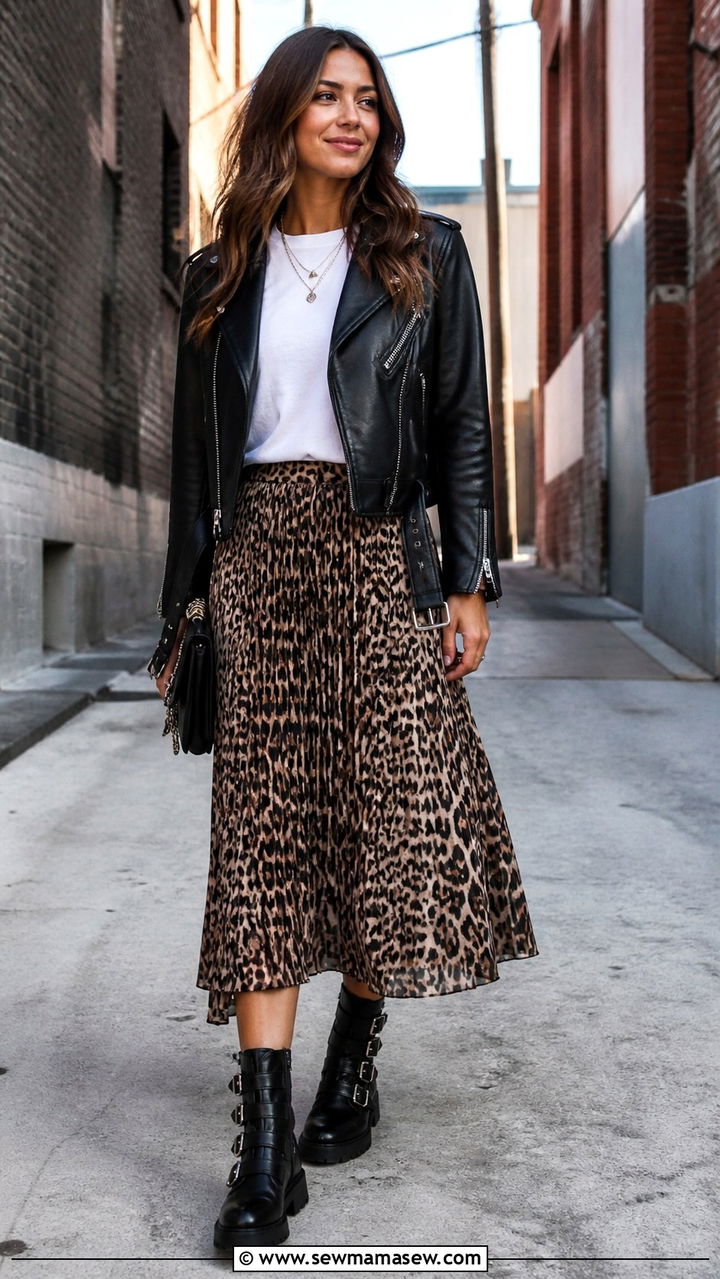 Leather Jacket With Pleated Skirt And Biker Boots - 30 Pleated skirt outfit ideas with boots