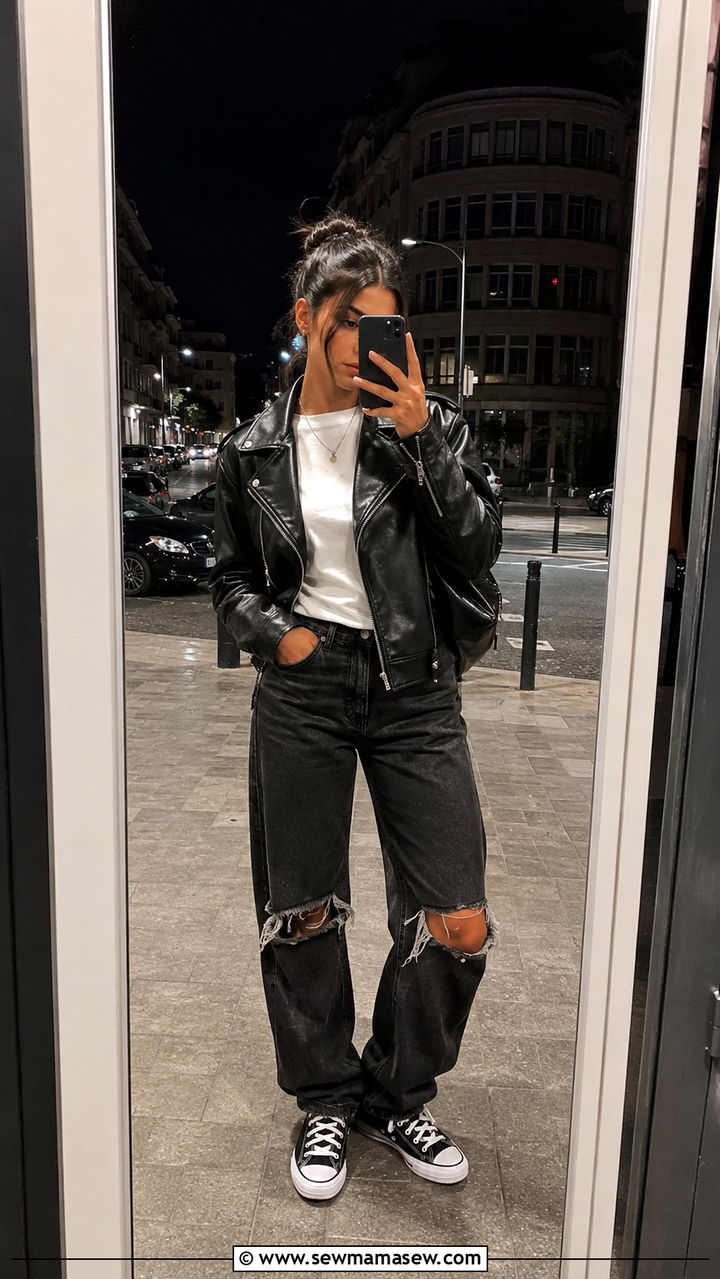 Leather Jacket With Ripped Jeans - 25 Androgynous outfit ideas