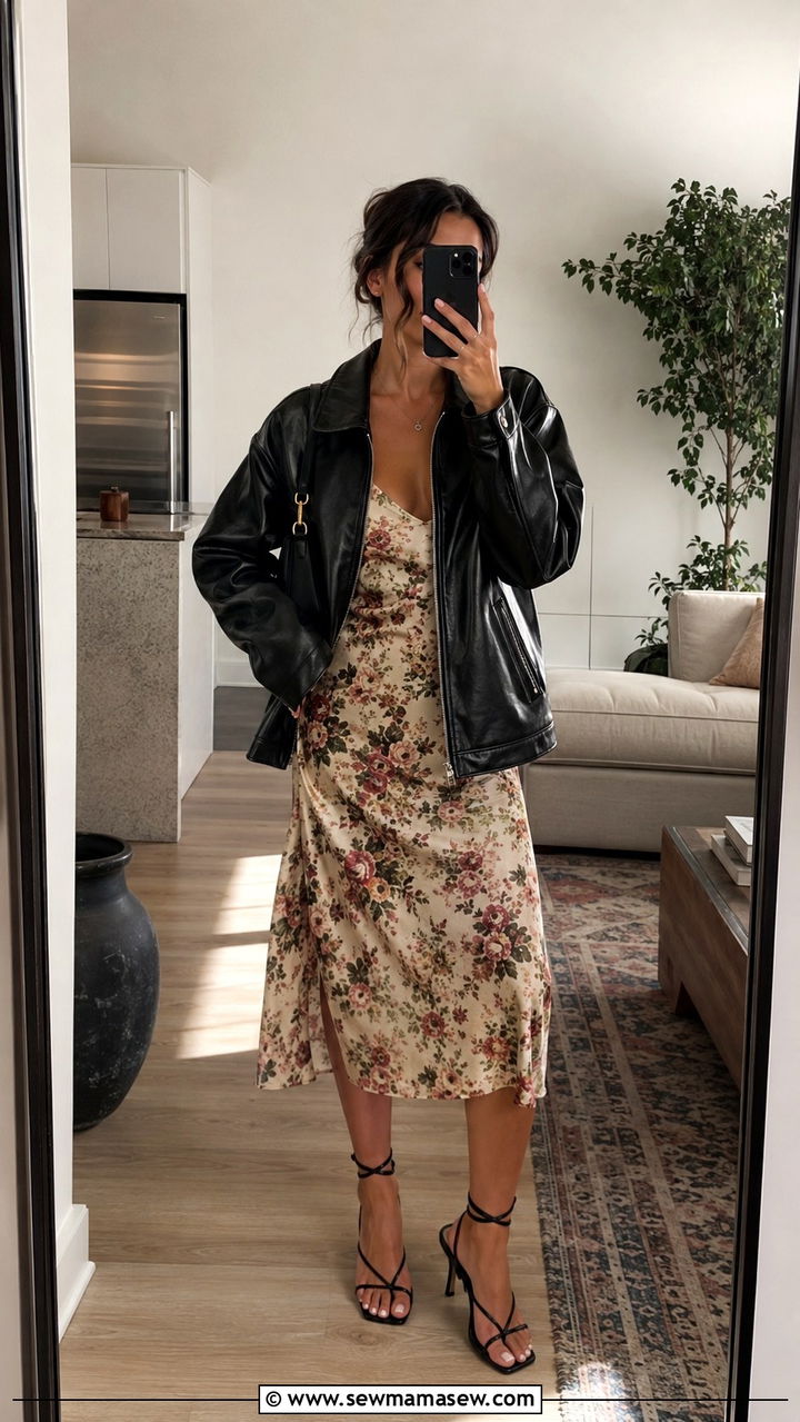 Leather Jacket With Slip Dress Spring - 30 How to style a leather jacket in spring