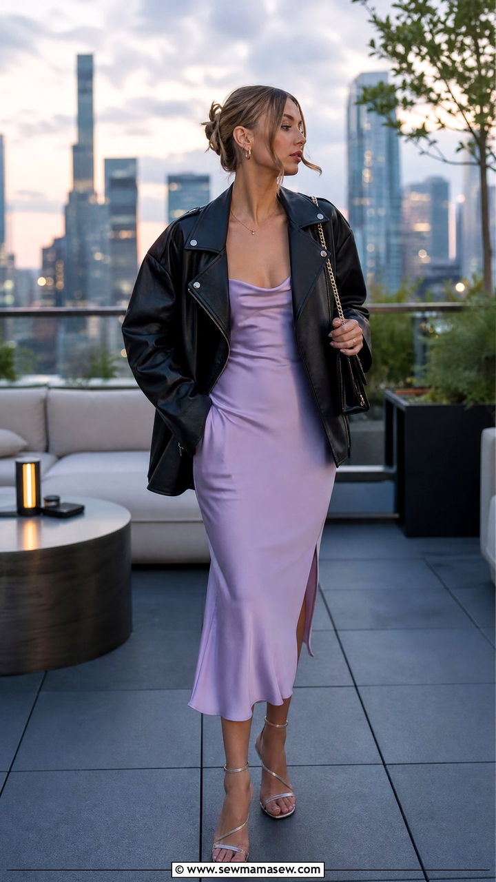 Leather Jacket With Slip Dress - 30 How to style a leather jacket in summer