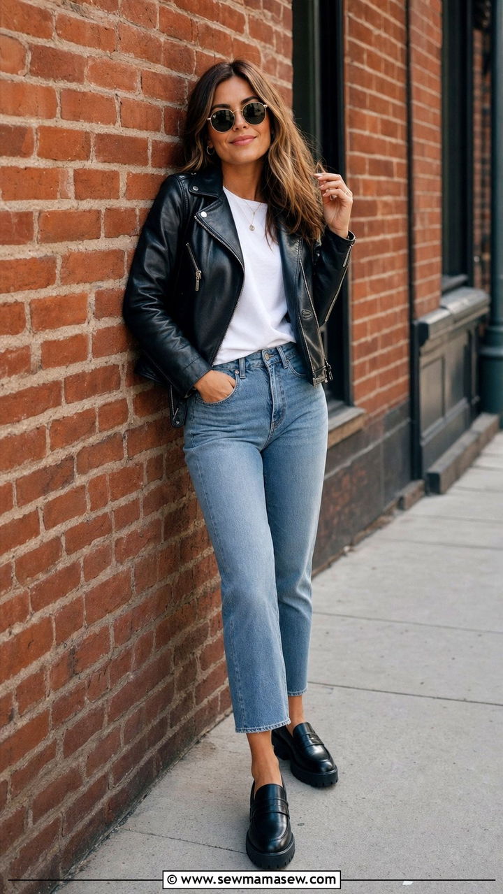 Leather Jacket With Straight Leg Jeans And Lug Sole Loafers - 25 Straight leg jeans outfit ideas with loafers