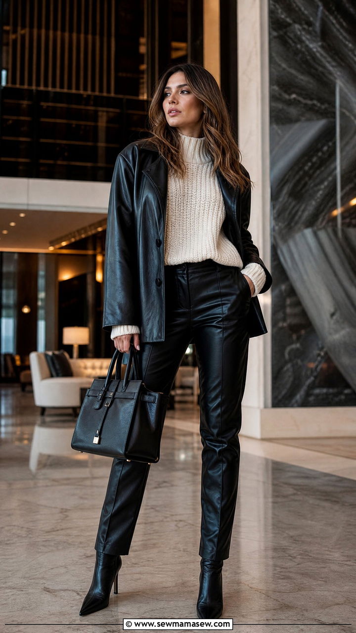 Leather Jacket With Sweater And Leather Pants Outfit - 25 chic leather jacket outfit ideas