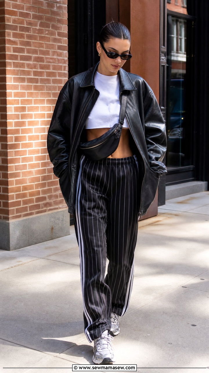Leather Jacket With Track Pants And Sneakers Outfit - 25 chic leather jacket outfit ideas
