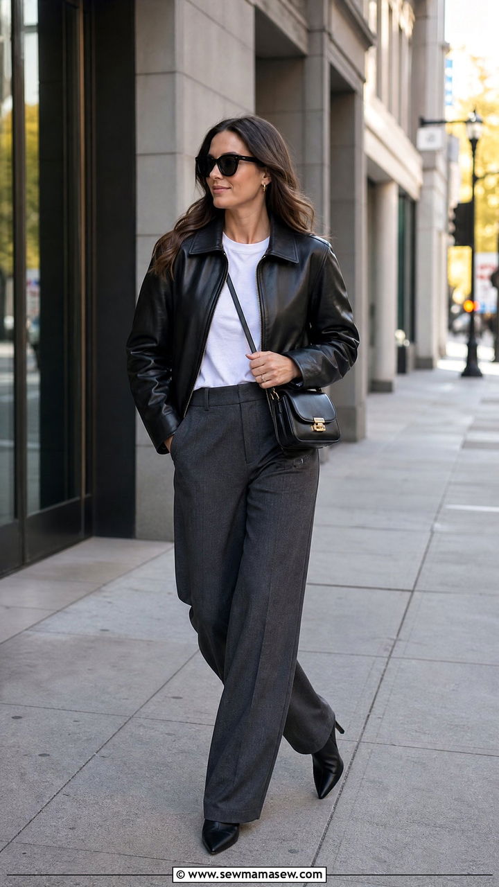 Leather Jacket With Trousers Outfit - 30 classy transitional outfits
