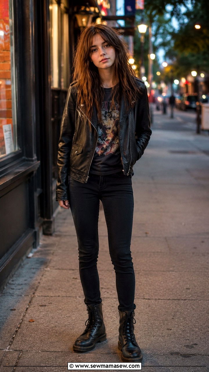 Leather Jacket With a Band Tee and Skinny Jeans - 30 Trendy outfits for 15 year olds