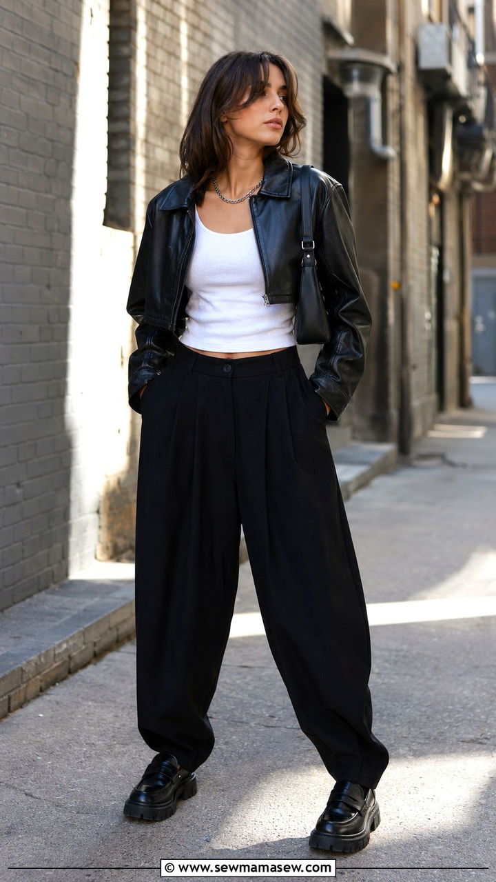 Leather Jacket and Balloon Pants Edgy Look - 25 balloon pants outfits aesthetic