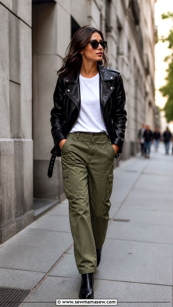 Leather Jacket and Cargo Pants Outfit - 40 cargo pants outfits ideas