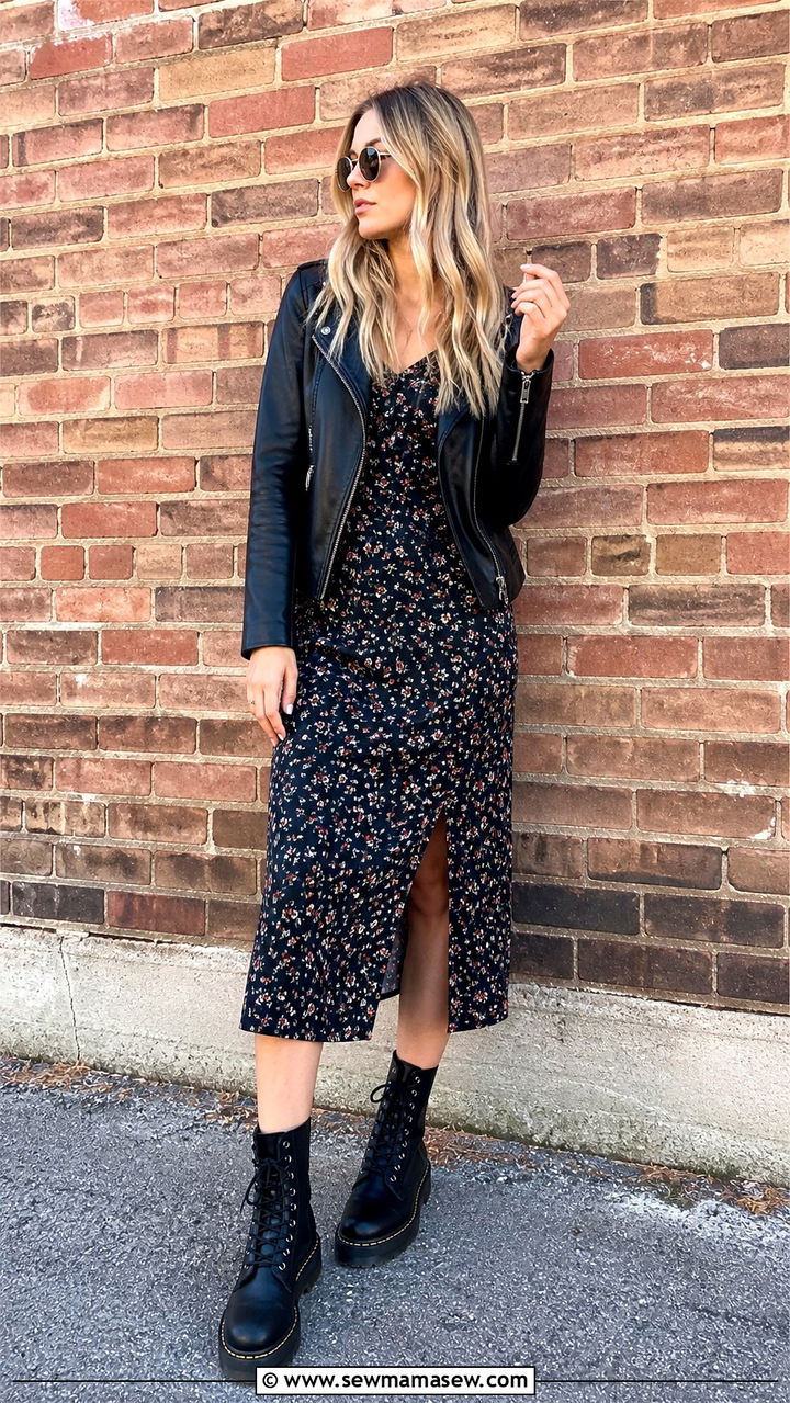 Leather Jacket and Floral Dress - 40 back to school outfits