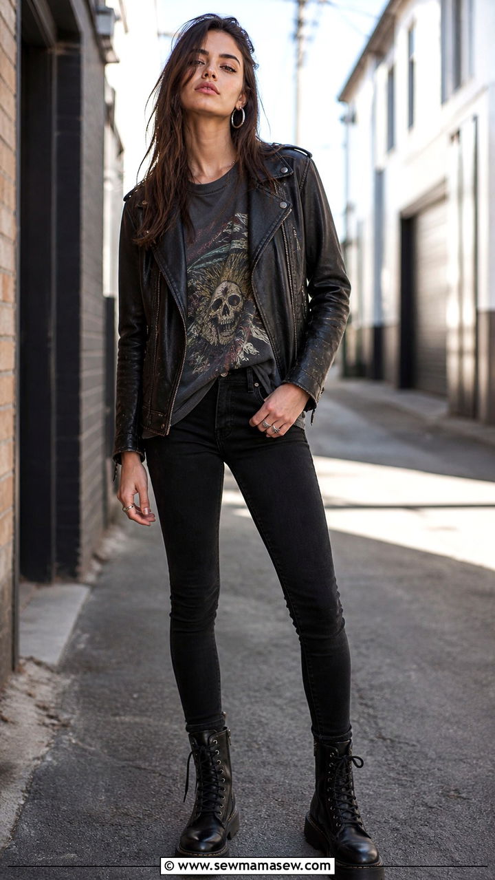 Leather Jacket and Graphic Tee Grunge Style - 40 grunge outfits for women