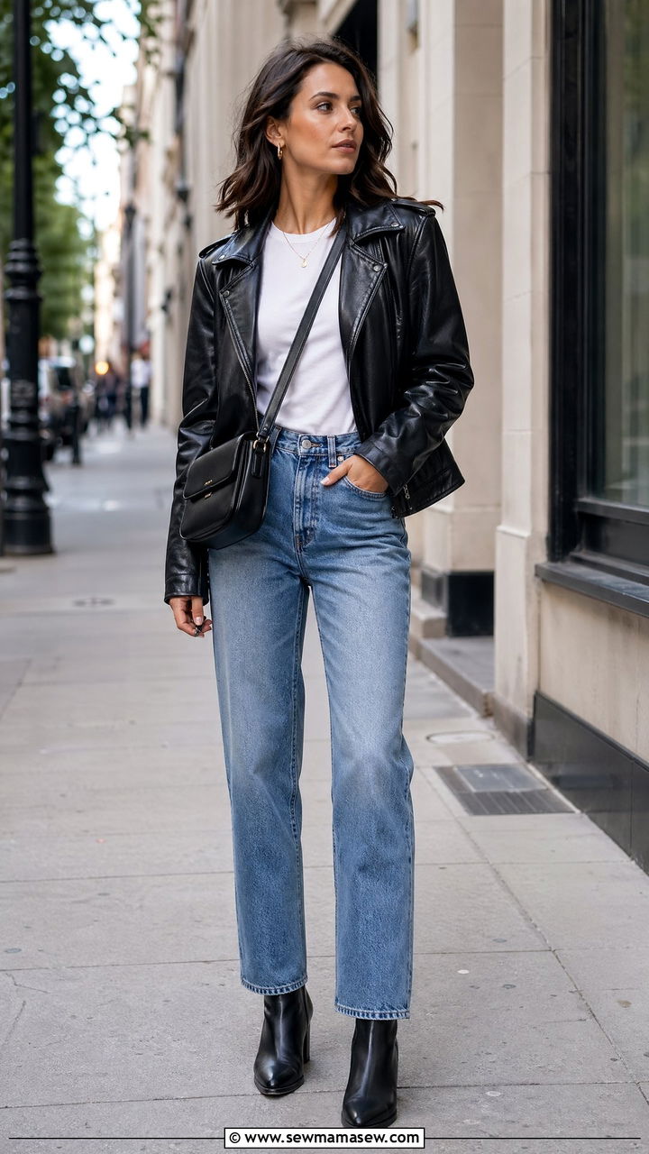 Leather Jacket and Jeans Outfit - 35 easy outfit ideas for women