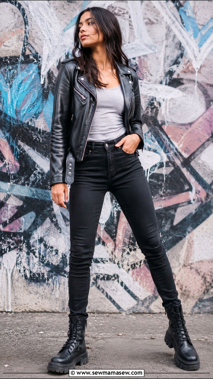Leather Jacket and Jeans Solo Photoshoot Outfit - 30 Solo photoshoot outfit ideas