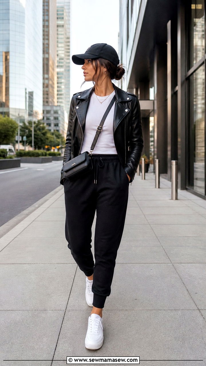 Leather Jacket and Joggers Casual Outfit - 40 casual outfits