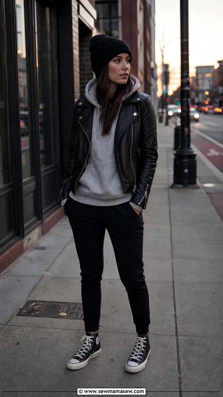Leather Jacket and Joggers Outfit - 30 casual streetwear outfits