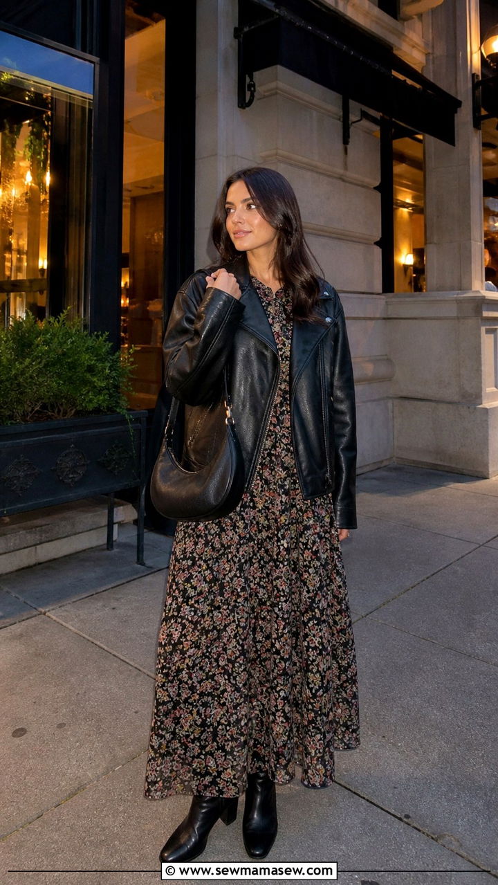 Leather Jacket and Maxi Dress Travel Outfit - 40 what to wear for travel