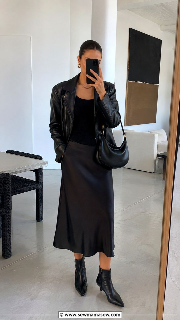 Leather Jacket and Midi Skirt Art Basel Outfit - 20 Basel outfit ideas